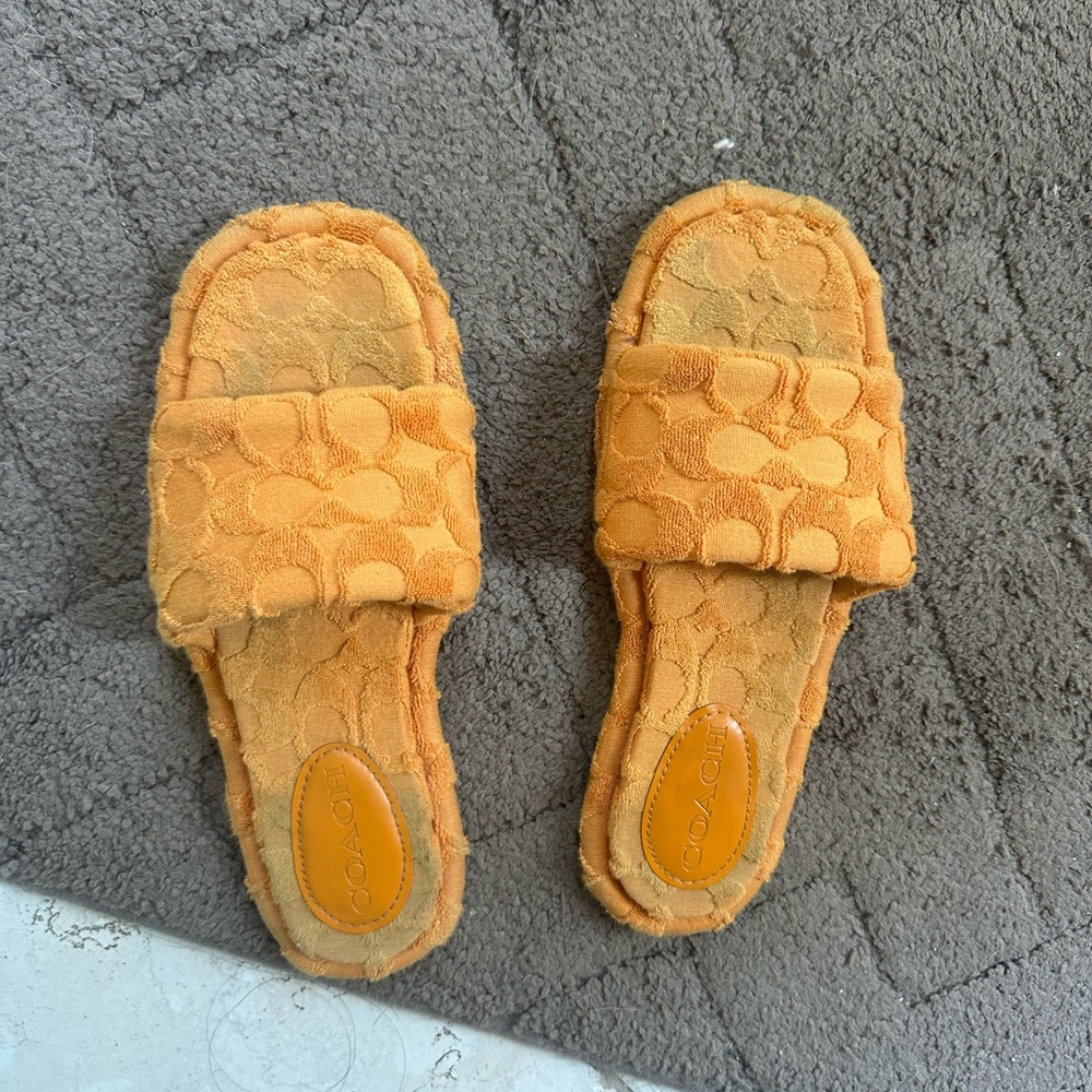Coach Textured Orange Slide Sandals